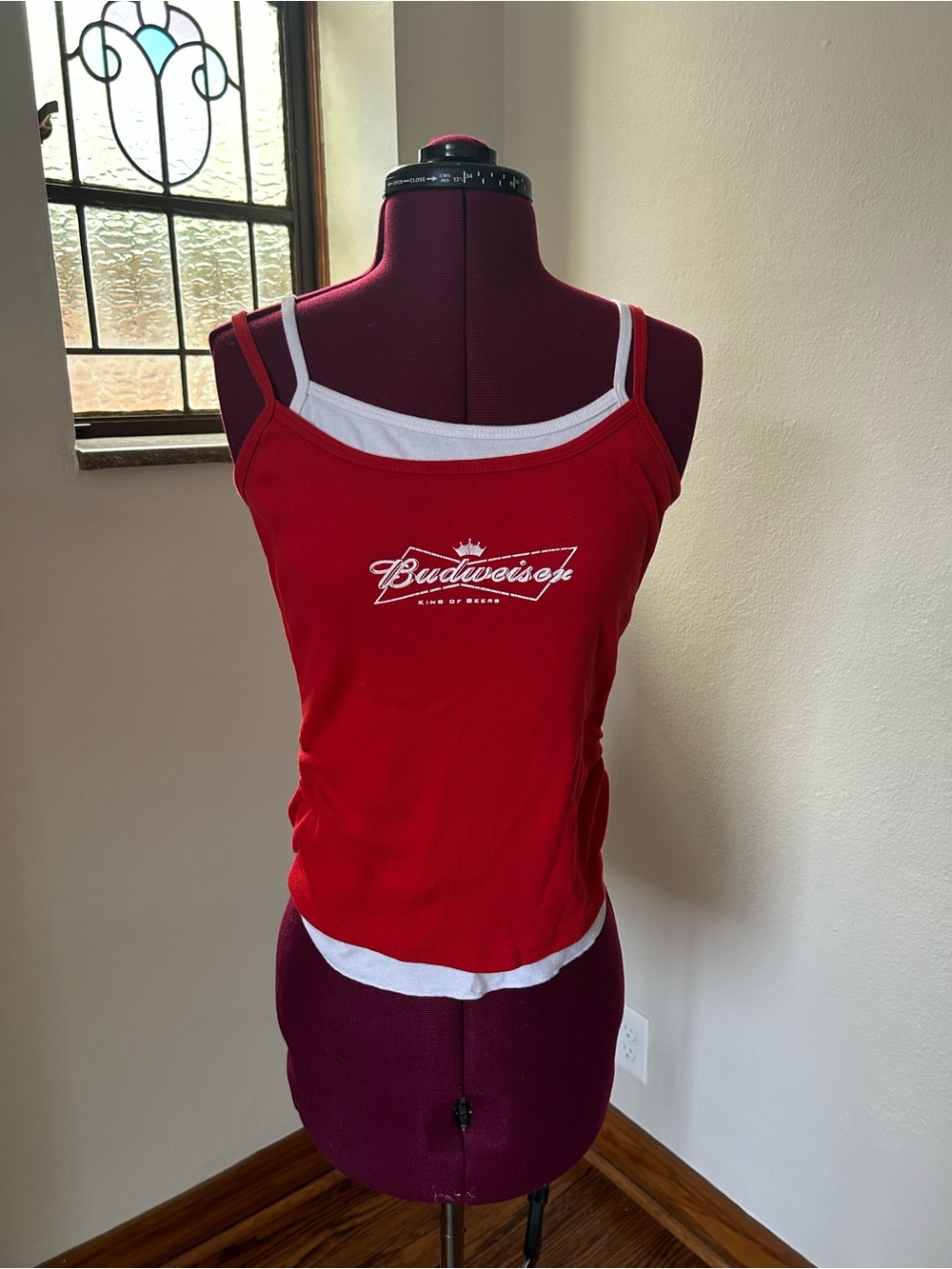 ·Budweiser· Red and White Vintage Y2K Layered Tank Top Cotton Size Medium
